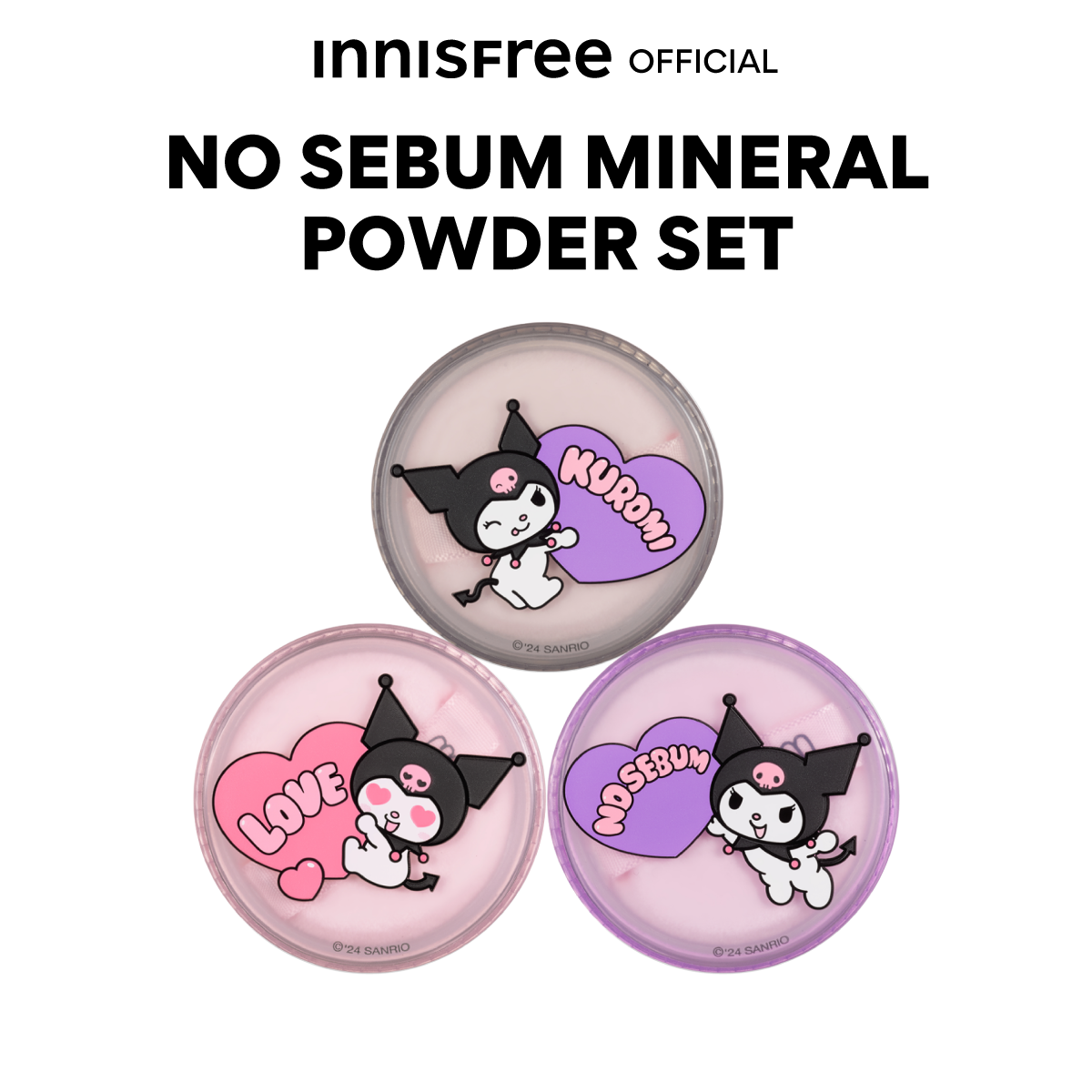 Innisfree x Kuromi No Sebum Mineral Powder Set (3 ชิ้น)